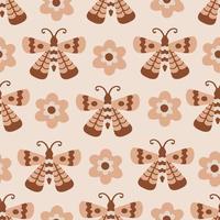 Beige seamless pattern with butterfly and flower vector