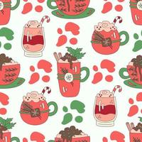 Funny Christmas seamless pattern with drinks vector