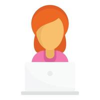 Girl laptop icon, flat style vector