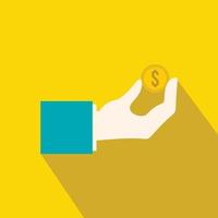 Hand holding the money coin icon, flat style vector