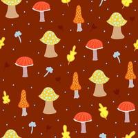 Seamless hand drawn pattern with abstract mushrooms,leaves and dots.creative autumn texture for fabric,wrapping,textile,cover and interior design,set of wild mushrooms on dark background vector