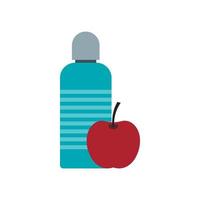 Bottle of water and red apple icon, flat style vector