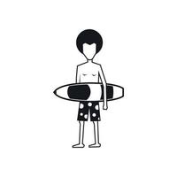 Surfer with surfboard icon, simple style vector