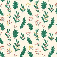 Seamless pattern with Christmas plants, fir-tree branches, holy tree berries vector