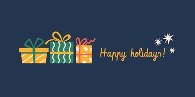 Happy holidays horizontal banner with wrapped presents for Christmas vector