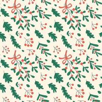 Seamless pattern with Christmas plants, fir-tree branches, holy tree berries vector