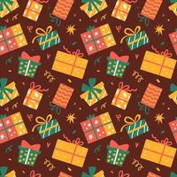 Seamless pattern with Christmas presents, various wrapped gift boxes vector