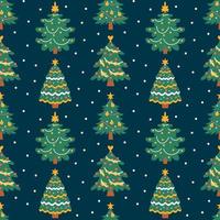 patrones sin fisuras con árboles de navidad decorados vector