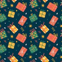 Seamless pattern with Christmas presents, various wrapped gift boxes vector