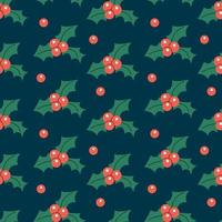 Seamless pattern with Christmas plants, holy tree leaves and berries. vector