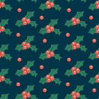 Seamless pattern with Christmas plants, holy tree leaves and berries. vector