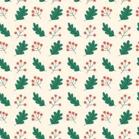 Seamless pattern with Christmas plants, fir-tree branches, holy tree berries vector