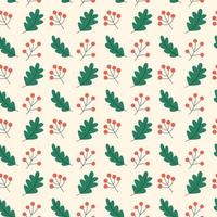 Seamless pattern with Christmas plants, fir-tree branches, holy tree berries vector