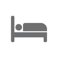 eps10 vector gris hombre dormido en la cama icono de arte sólido aislado sobre fondo blanco. símbolo lleno de hotel y motel en un estilo moderno y plano simple para el diseño de su sitio web, logotipo y aplicación móvil
