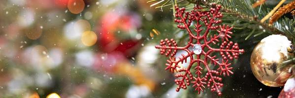 Christmas background of a Christmas tree decorated with Christmas toys. Winter holidays. New Year. photo