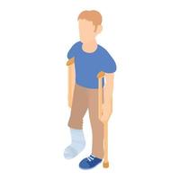 Man with crutches and a plaster on broken leg icon vector