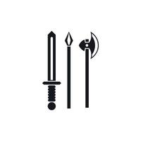 Ancient weapon sword, pick and axe icon vector