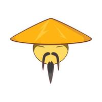 Man in chinese conical hat icon, cartoon style vector