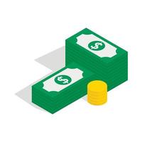Dollars and coins icon, isometric 3d style vector