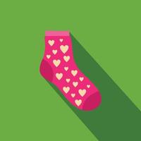 Sock with heart icon, flat style vector