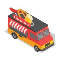 Oktoberfest truck beer and food icon, isometric style vector