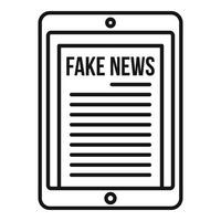 Tablet fake news icon, outline style vector