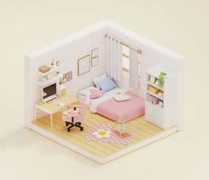 3D isometric cute bedroom photo