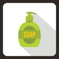 Green soap bottle icon, flat style vector