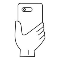 Smartphone hand icon, outline style vector