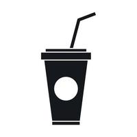 Paper cup with straw icon, simple style vector