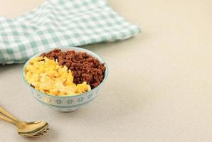 Tori Soboro Don, Steam Rice Topping with Stir Fry Minced Chicken and Scrambled Egg, Japanese Donburi Popular Menu photo