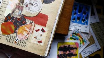 View Of Desk From Above With Arts Supplies On It photo