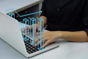 Business finance data analytics graph, profit and finance performance on virtual screen. Finance and technology concept. photo