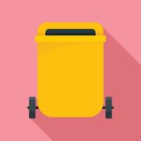 Yellow garbage can icon, flat style vector
