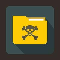 Yellow file folder with a skull icon, flat style vector