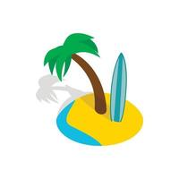 paisaje marino con palmeras e icono de tabla de surf vector