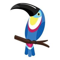 Toucan on branch icon, cartoon style vector