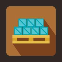 Boxes on wooden palette icon, flat style vector