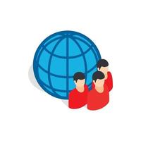 Planet and people icon, isometric 3d style vector