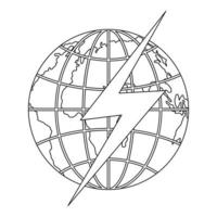 Lightning on earth icon, outline style. vector