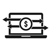 Laptop money transfer icon, simple style vector