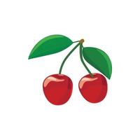 Ripe red cherry berries with icon, cartoon style vector