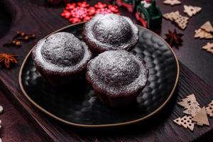 Sweet tasty fresh festive baking on a dark concrete background photo
