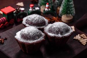 Sweet tasty fresh festive baking on a dark concrete background photo