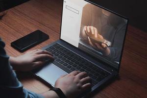 Woman using laptop for job search. Find your career. photo