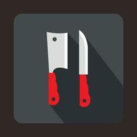 Kitchen knife and meat knife icon, flat style vector