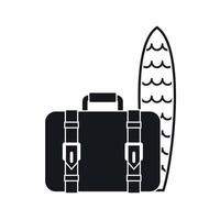 Suitcase and surfboard icon, simple style vector