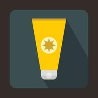 tubo con icono de crema para tomar el sol, estilo plano vector