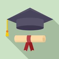 Graduated hat diploma icon, flat style vector