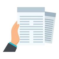 Documents in hand icon, flat style vector